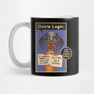 Cute Doxie Dog on Dappled Dachshund Holding Signs tee Mug